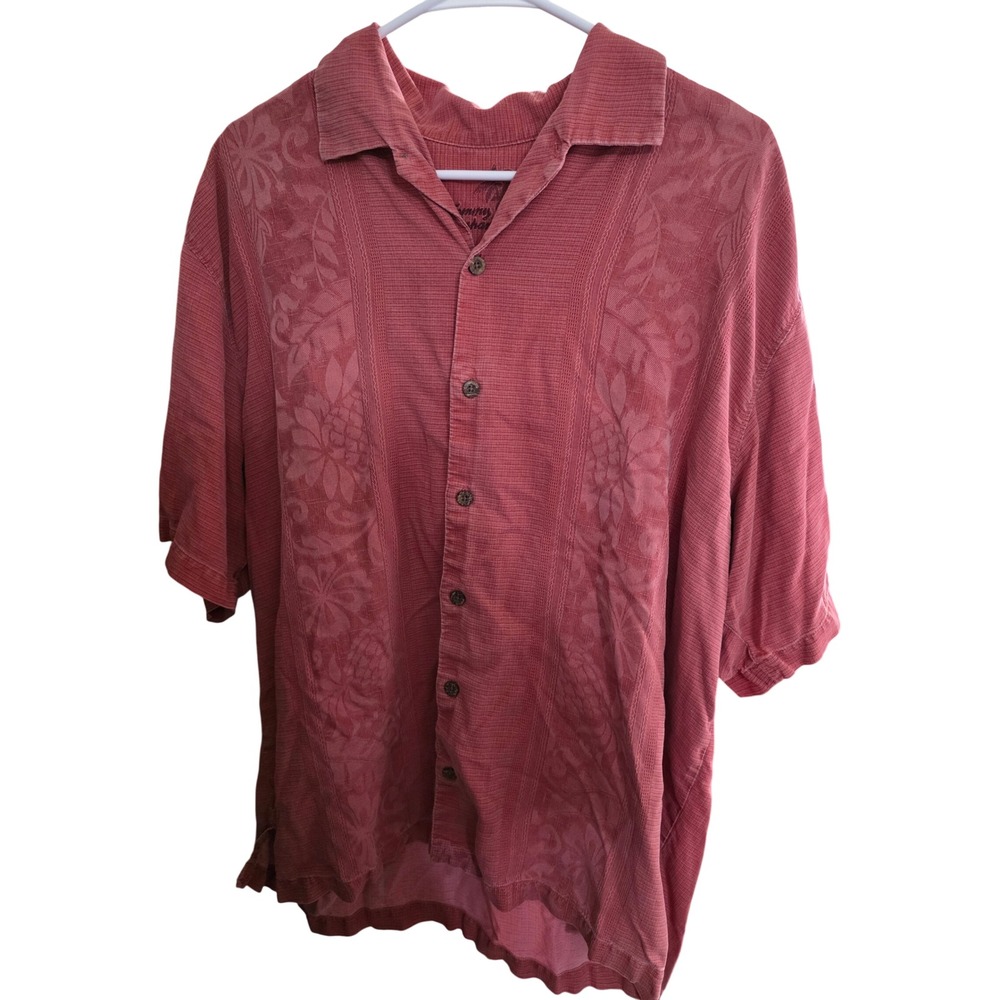Tommy Bahama Mens XL Red Floral Print Short Sleeve Button Up Shirt 100% Silk
